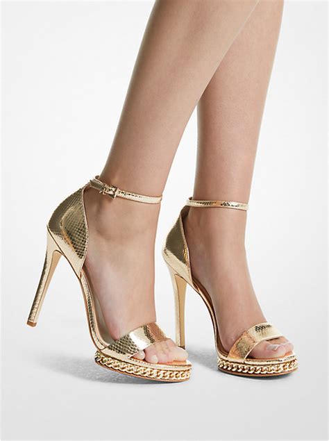 Scarlett Embellished Metallic Snake Embossed Leather Pump